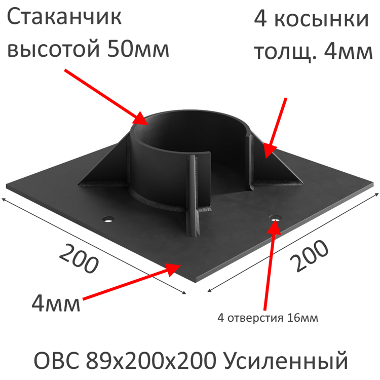 Оголовок для сваи 89 мм 200х200 мм усил