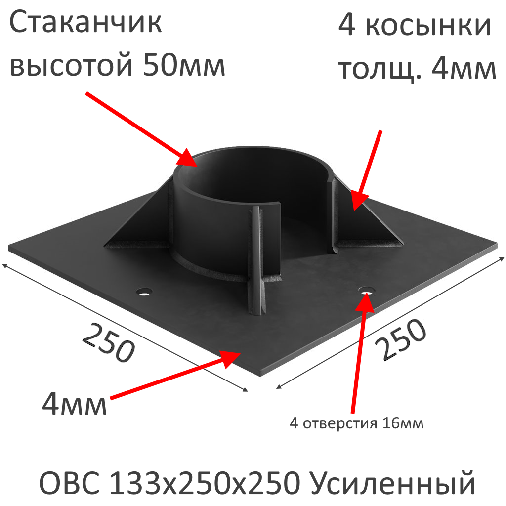 Оголовок для сваи 133мм 250х250мм усиленный косынками